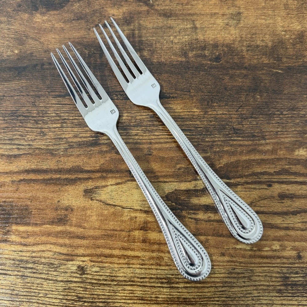 Cuisinart Elite FAMPOUX Dinner Forks 2pcs Stainless Flatware Beaded Outline